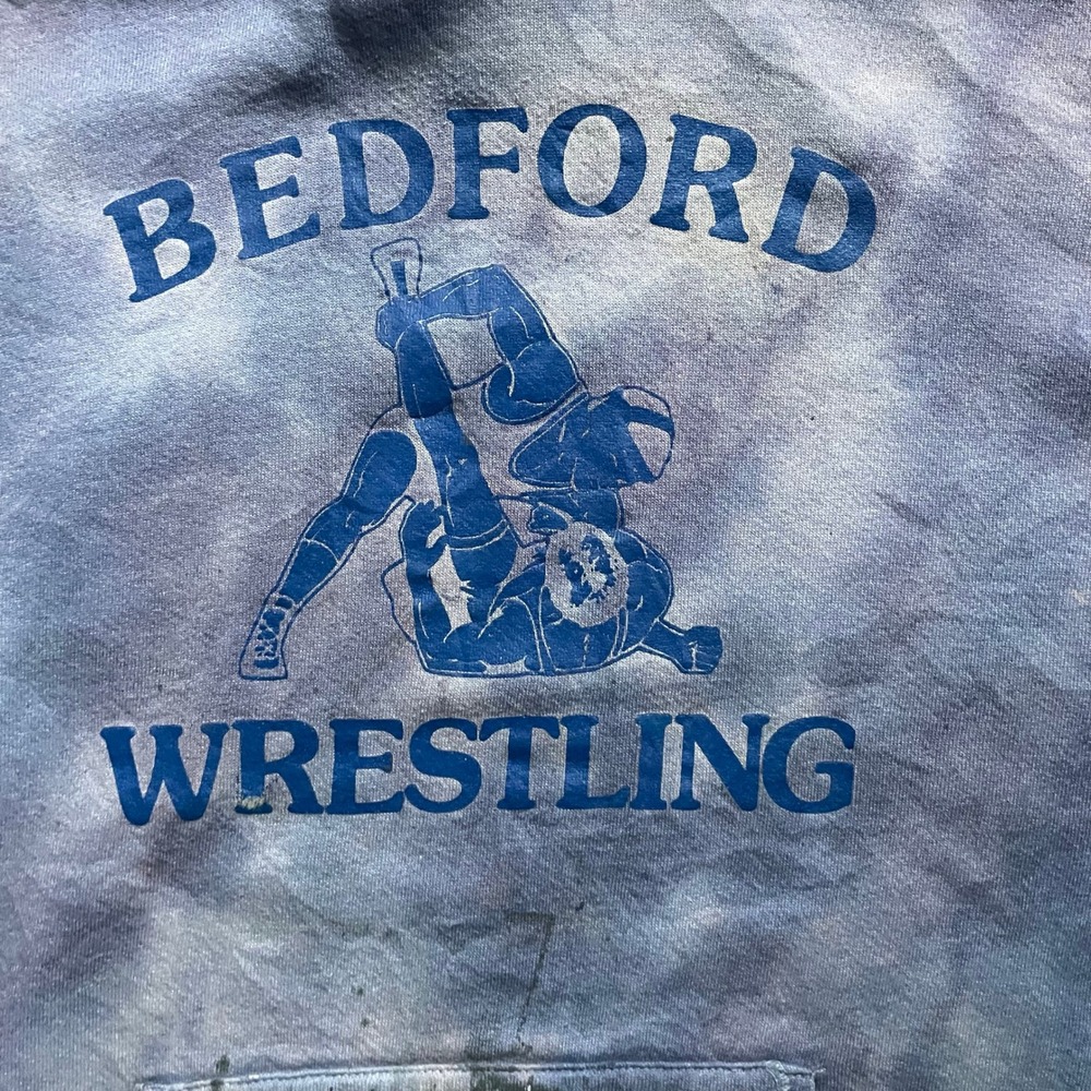 Vintage Bedford Wrestling Hoodie Mens XL Purple 1990s Tie Dye - Picture 4 of 14